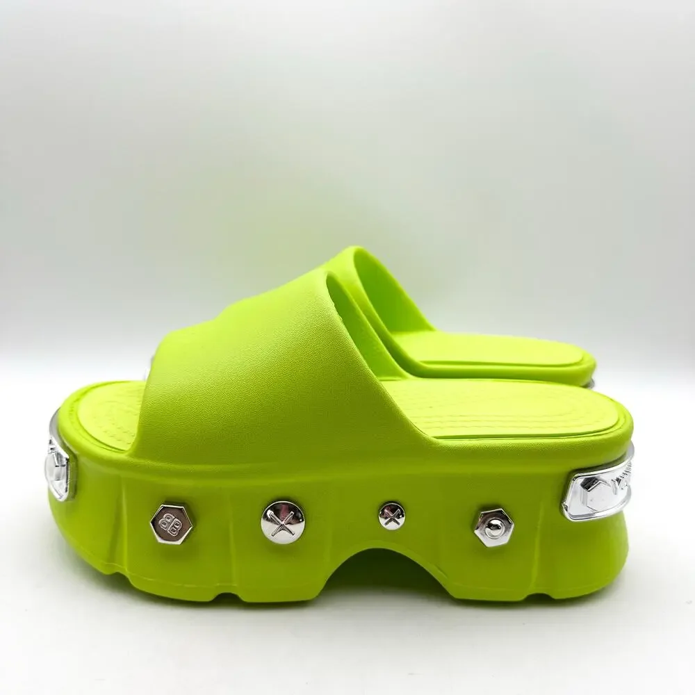 YURTKUMAS Womens Chunky Platform Slide Sandals Size 9 EU 39-40 Lime Green NWOB